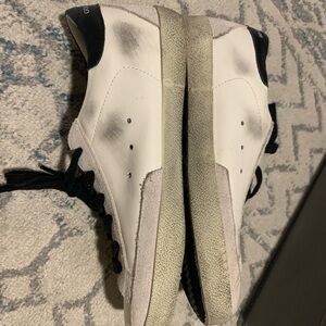 Golden Goose Dupes- White Low-Top Sneakers with Black Heel Tab, Fabulous Dupes